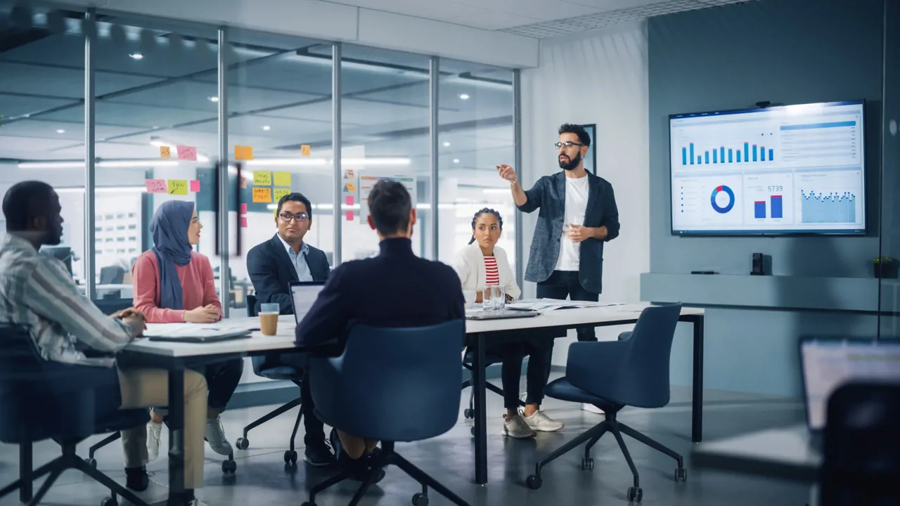 Man delivering interview presentation 