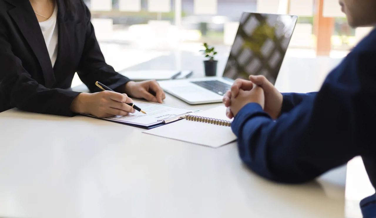 Two people in an interview