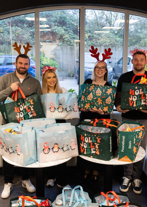 SCG employees with Christmas food hampers
