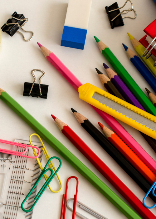 Pencils, pens and paper clips