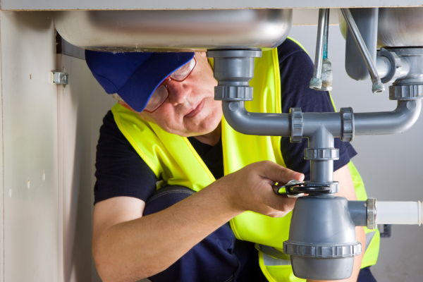 Plumber working on a sink