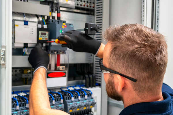 Electrician working on a job