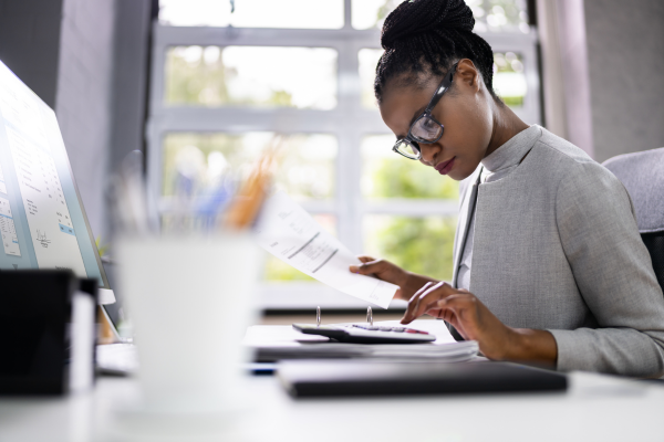 A woman working at her computer