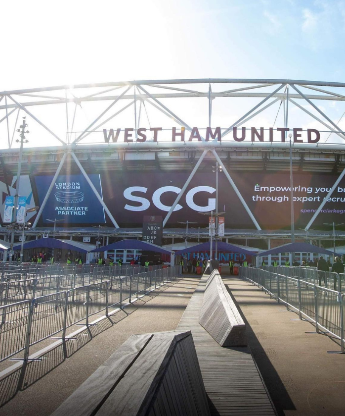 Spencer Clarke Group branding outside the London Stadium