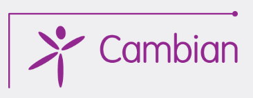 'Cambian' written in purple with an abstract purple person's silhouette  