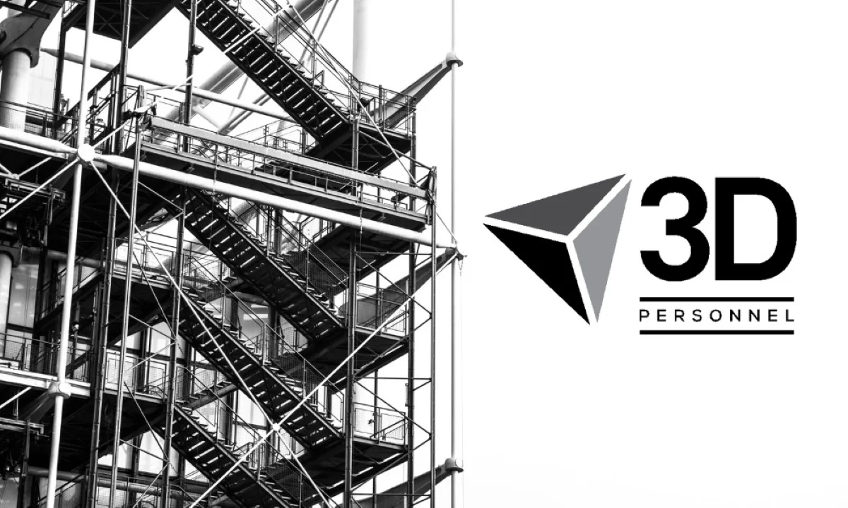 3D logo beside modern building