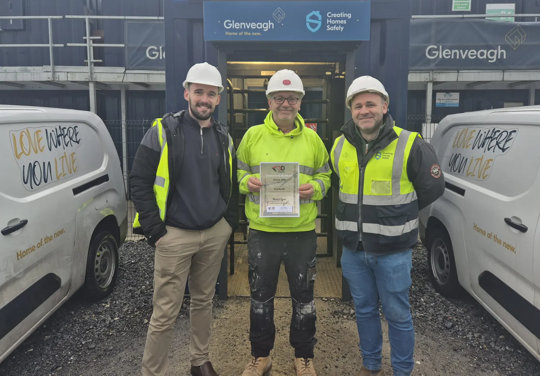 Paul displays his award alongside Philip and Brendan at the Glenveagh site