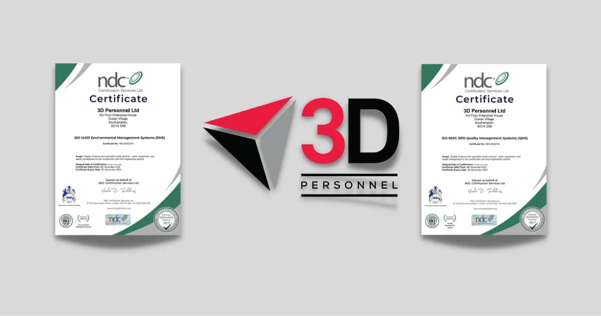 3D Personnel achieve certification to ISO 9001 and ISO 14001