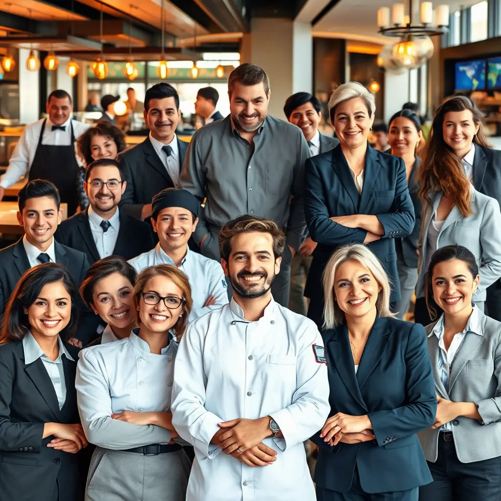 A group of hospitality workers pose for a photograph