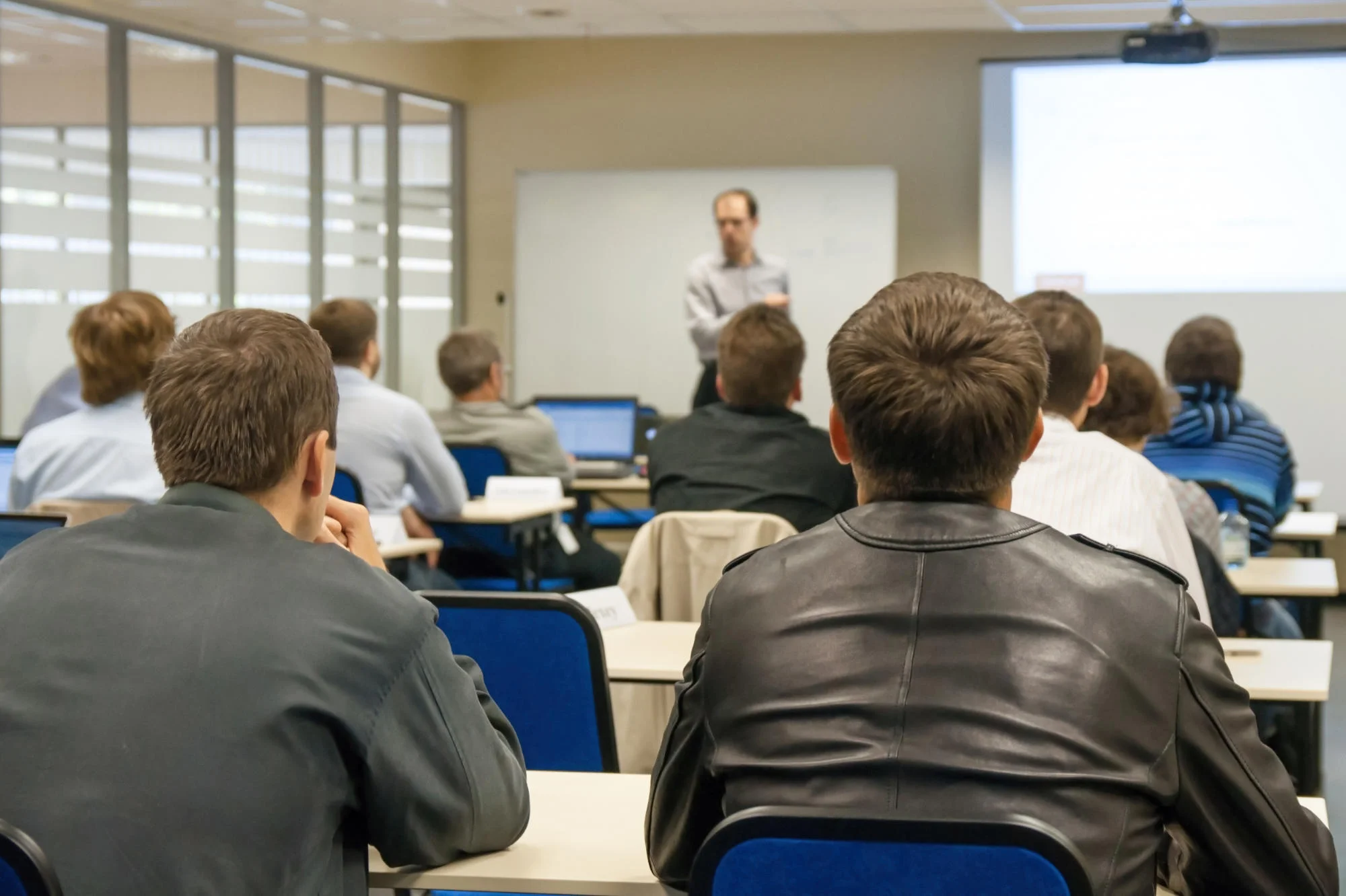Construction students in a classroom setting