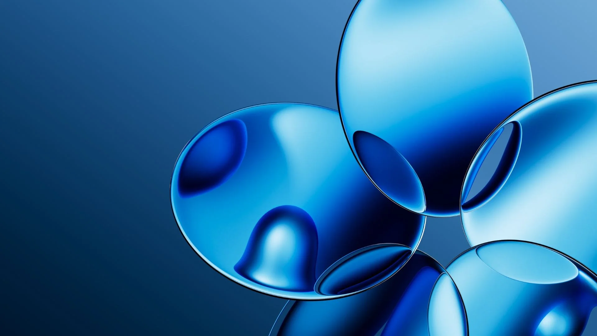 Abstract blue 3D spheres with glossy gradient surface on dark blue background