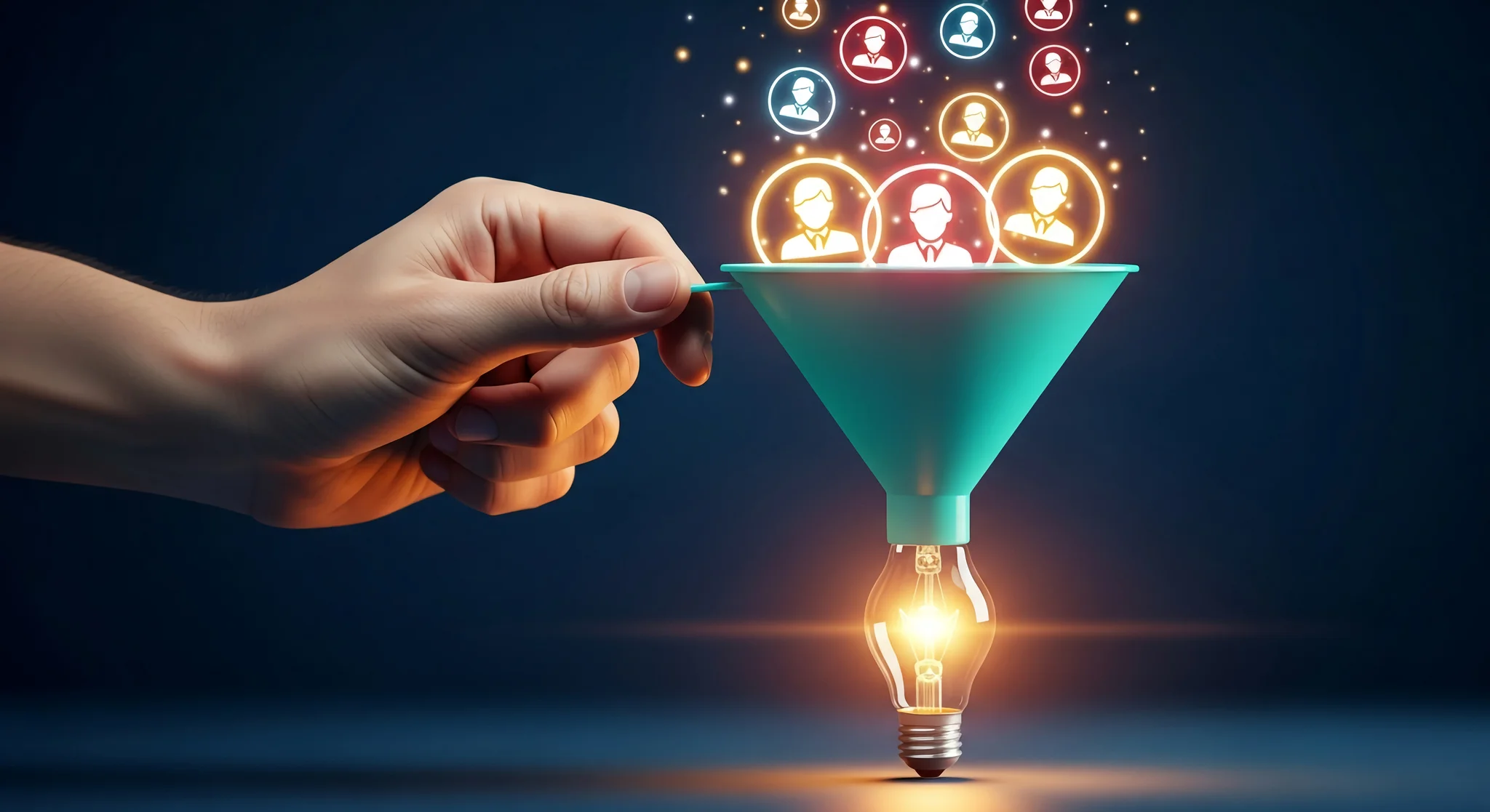 Illustration of a person analysing the customer funnel