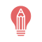 Pink light bulb icon with pencil elements, symbolising creativity, ideas, and innovative design solutions.