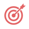 Pink target icon with an arrow at the center, representing goals, accuracy, or objectives in business and personal planning.