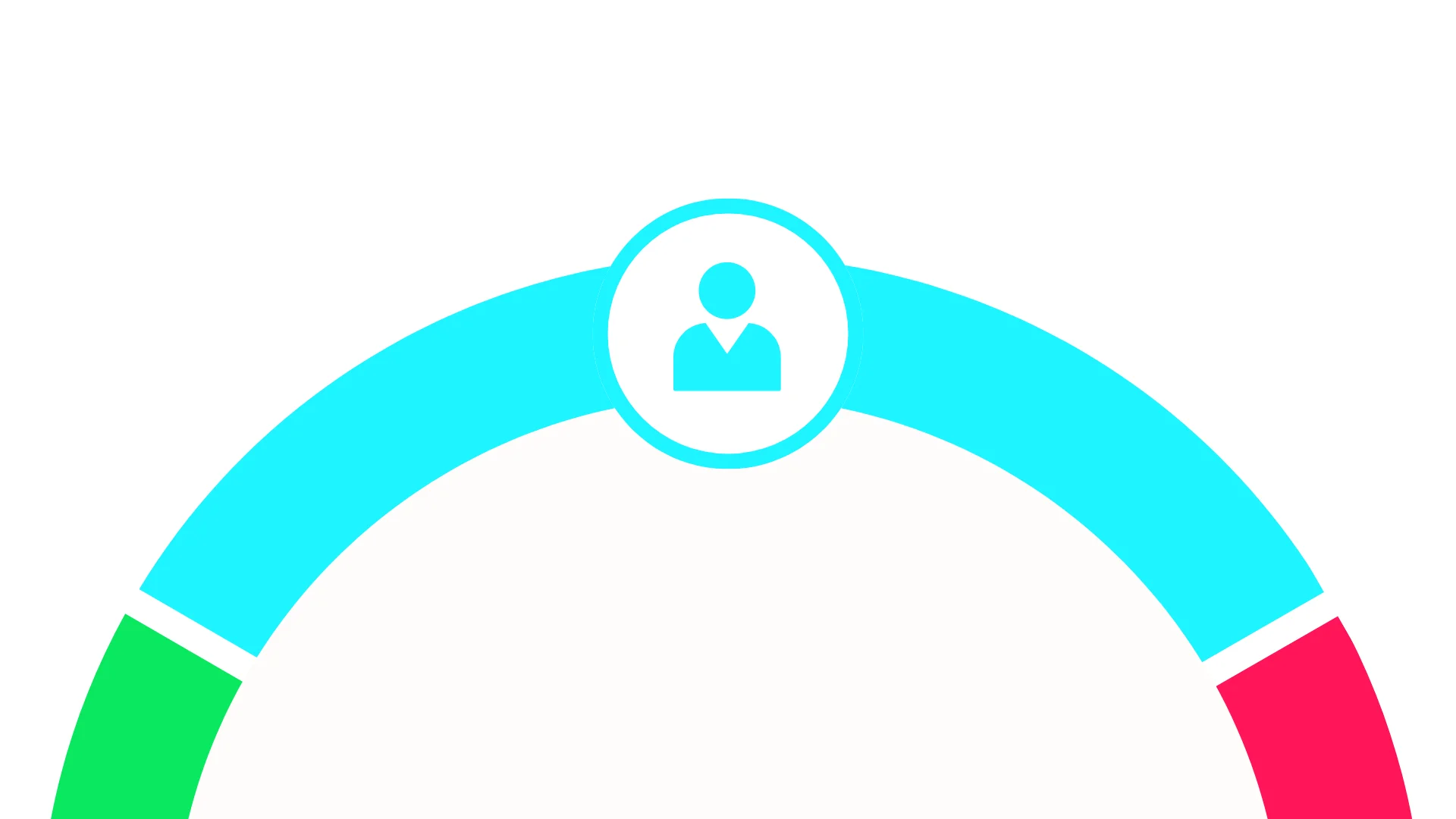 Cyan semi-circle with user profile icon in the center on a white background