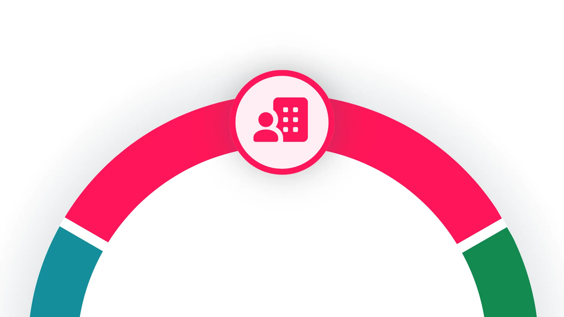 Smiling woman and man in business attire having a conversation in a modern office with pink neon light trails in the background.