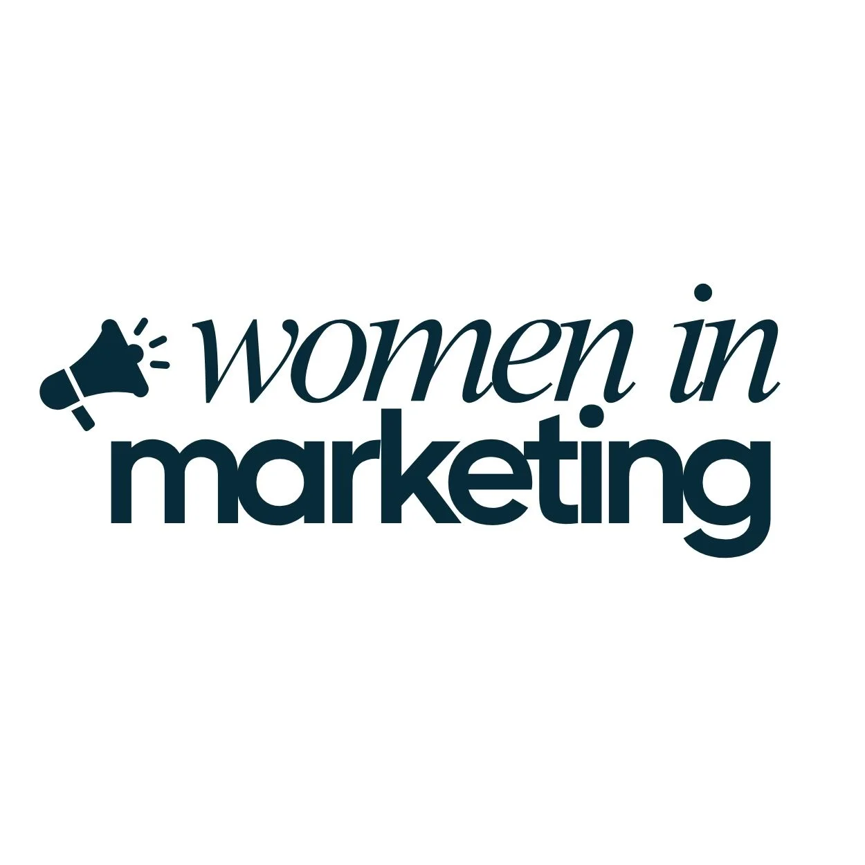 Women in Marketing by 3Search logo with a megaphone icon