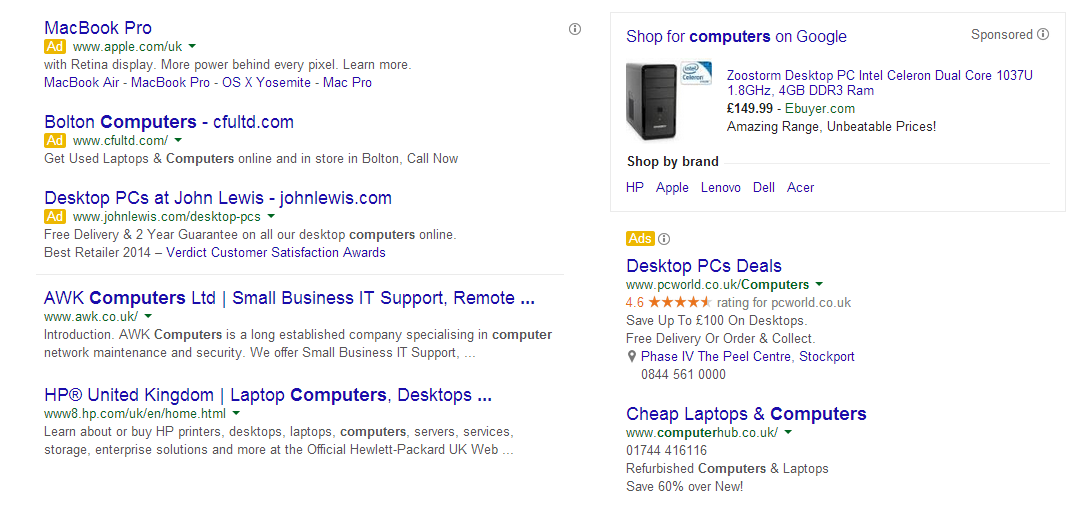 SERP for a "computers" query
