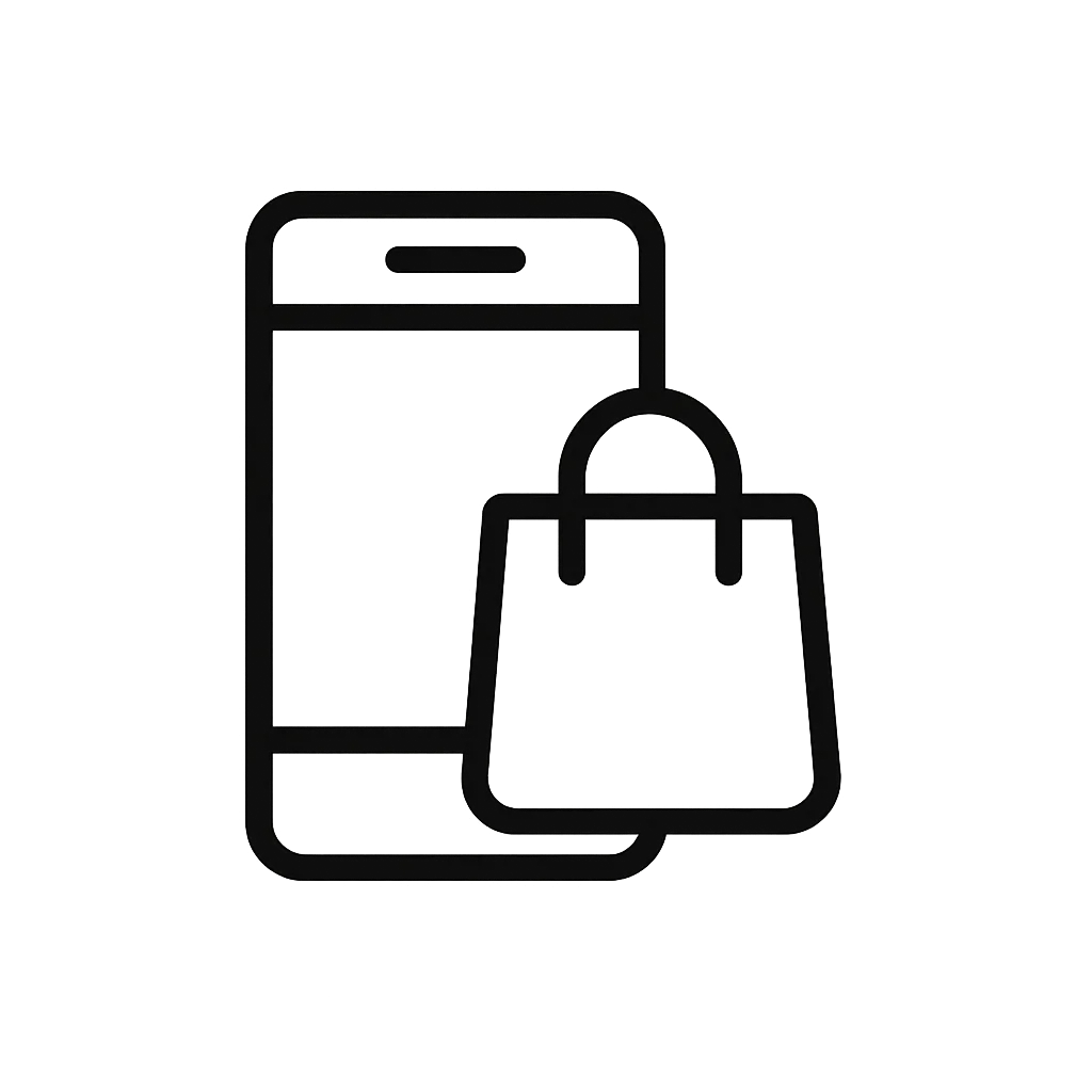 phone and shopping bag icon for consumertech